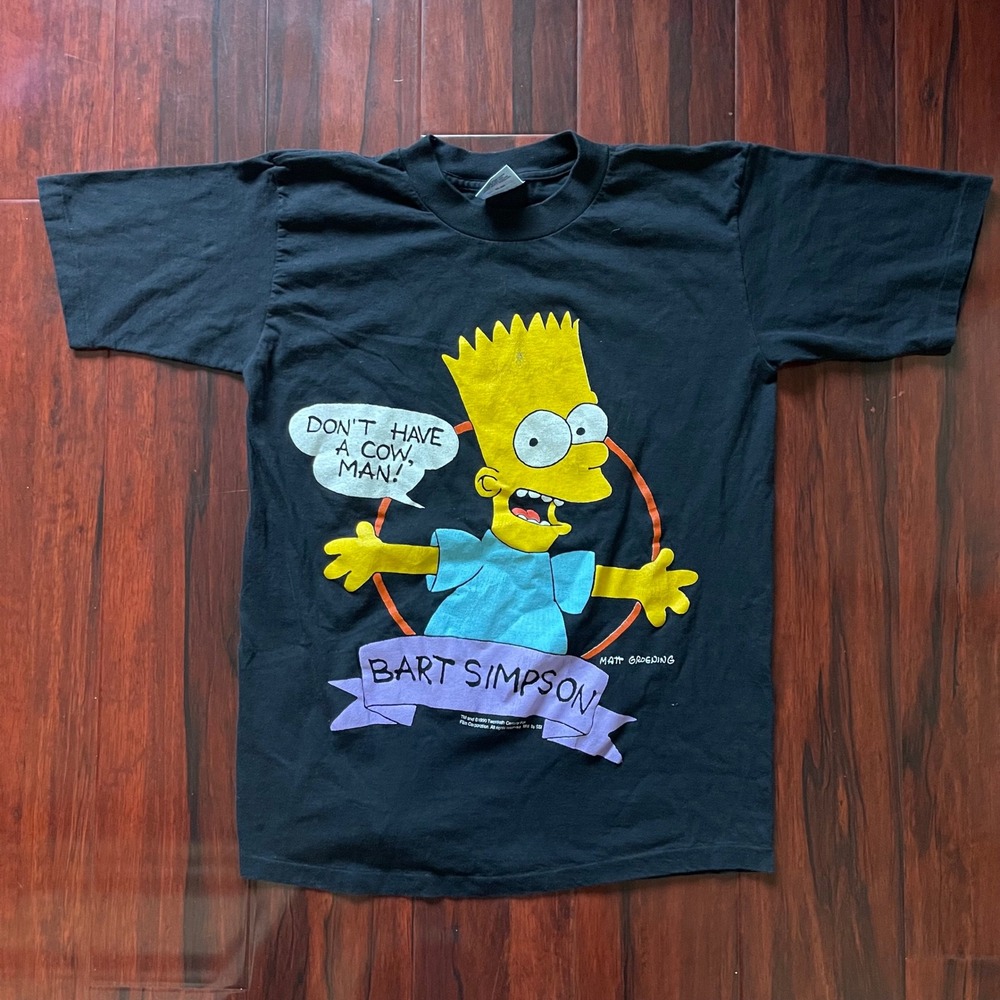 Vintage The Simpsons Bart Simpson Don't Have A Cow Man T Shirt 90s Black Large